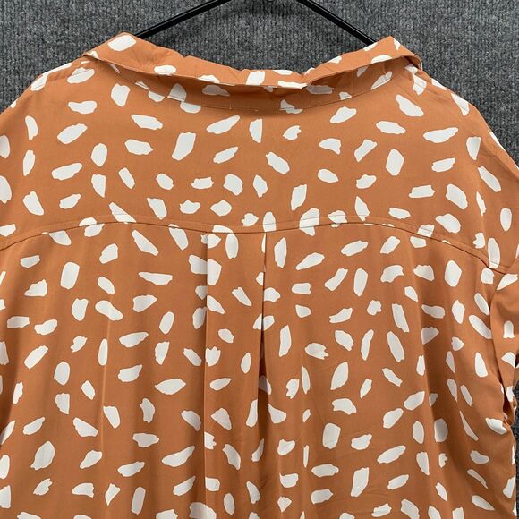 UMGEE Blouse Top Womens M Beige Polka Dots Button Up Short Sleeve Lightweight - Picture 5 of 8